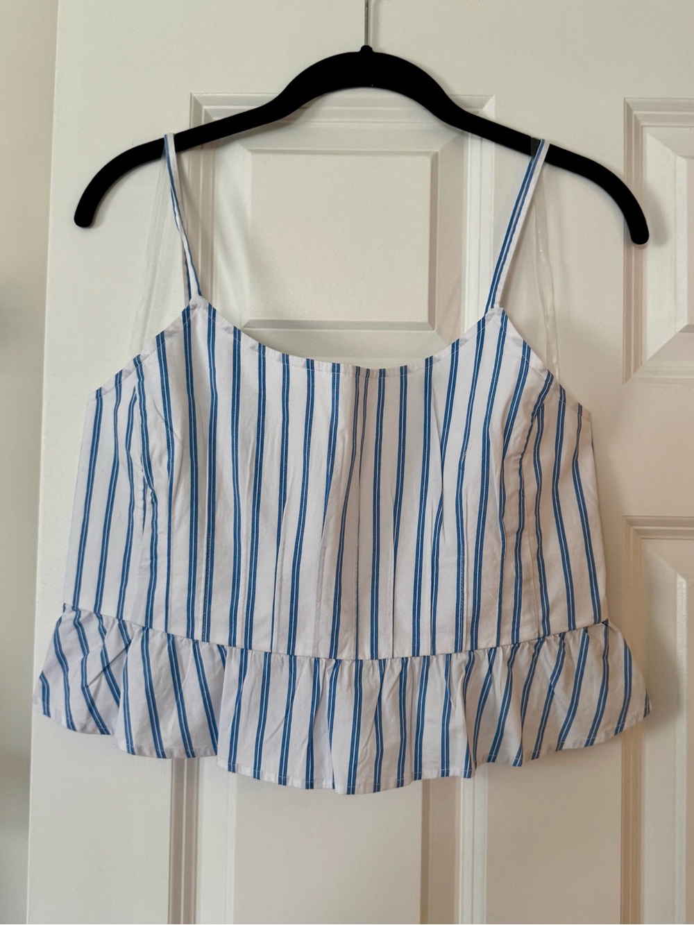 American Eagle Outfitters Pintuck White Tank Top with Blue Stripes